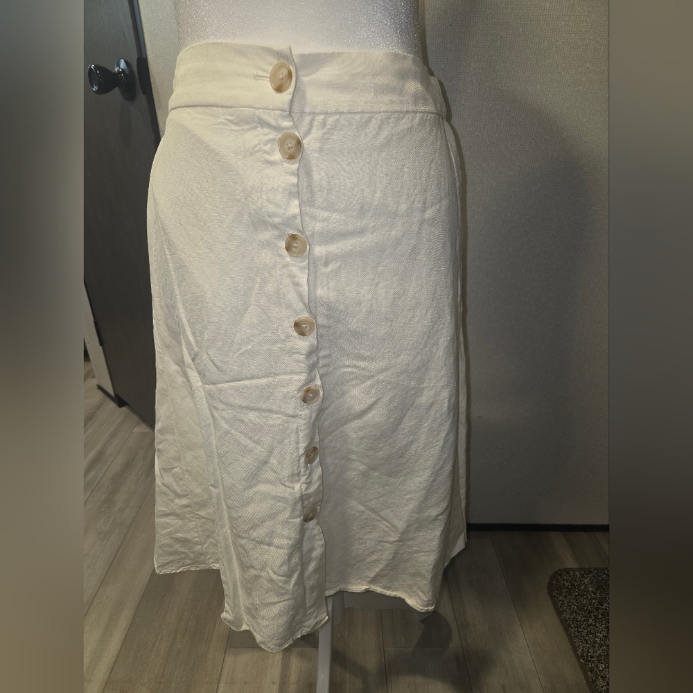 LOFT Cream Button-Front Midi Skirt